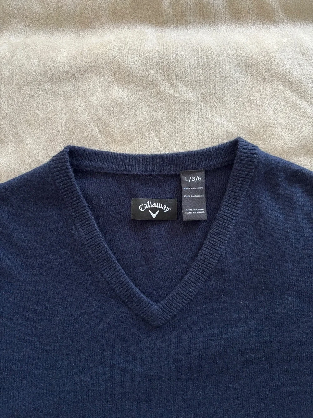 Callaway 100% Cashmere Mens L Navy V Neck Sweater Golf Pullover Long Sleeve